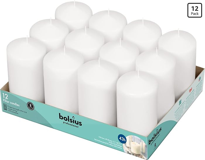 BOLSIUS 12 White Pillar Candles - 2.7 x 5 Inches Unscented Candle Set - 43 Hours - Dripless Clean... | Amazon (US)