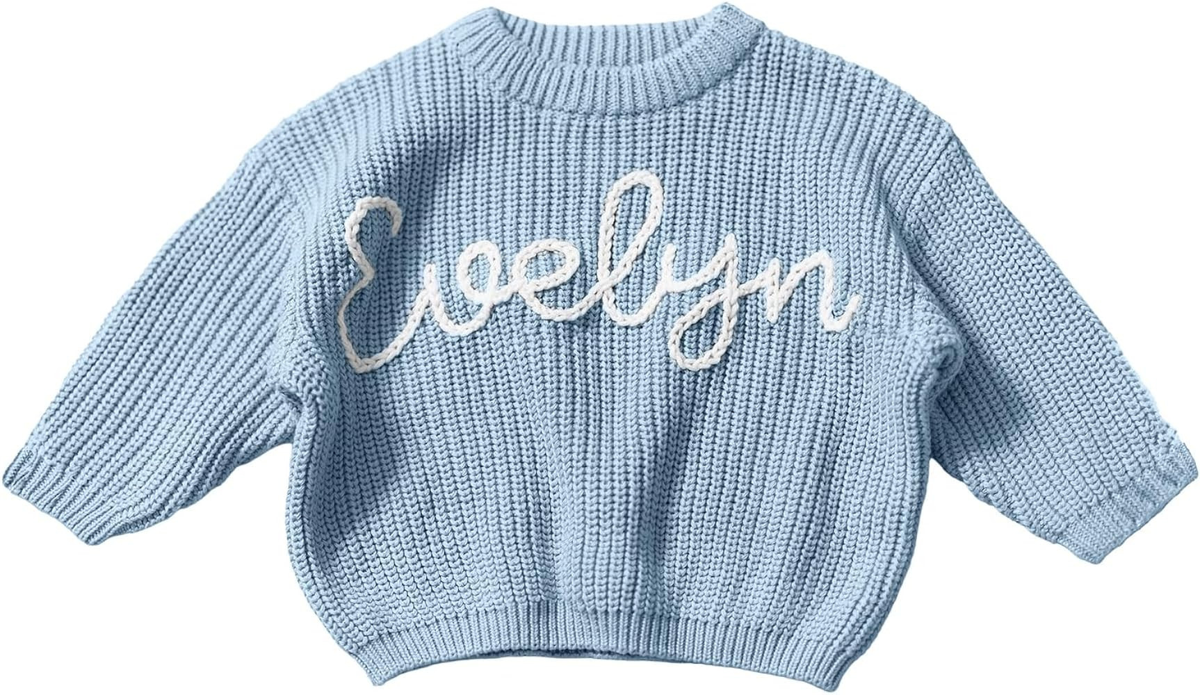 Personalized Baby Knit Sweater, Custom Toddler Baby Boy Sweater with Hand Embroidered Name, Custo... | Amazon (US)