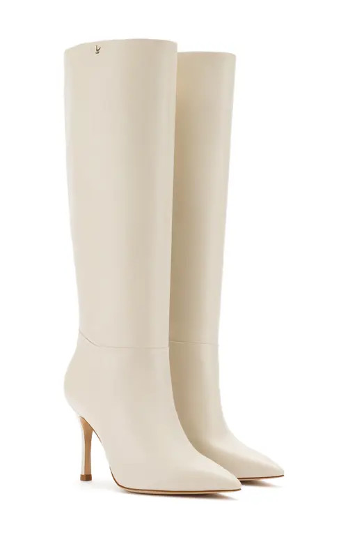 Larroudé Kate Pointed Toe Knee High Boot in Ivory at Nordstrom, Size 9 | Nordstrom