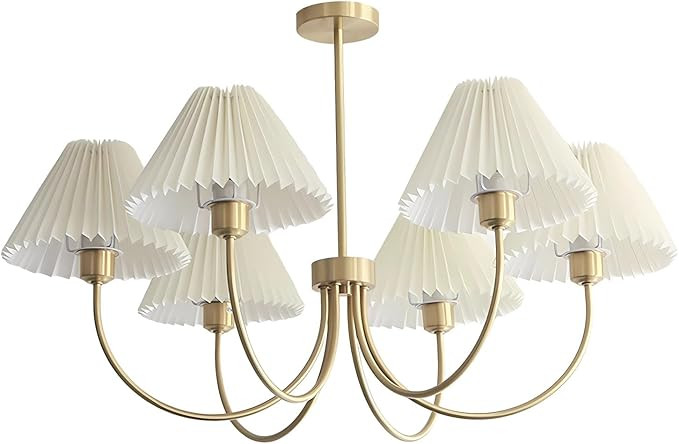 KCO Lighting Vintage Wrinkled Chandelier White Pleated Fabric Pendant Light Modern Gold Sputnik C... | Amazon (US)