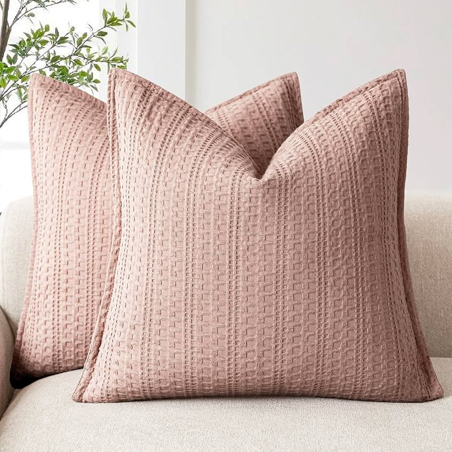 Foindtower Set of 2 Decorative Cotton Waffle Weave Throw Pillow Covers Euro Shams Cushion Covers ... | Amazon (US)