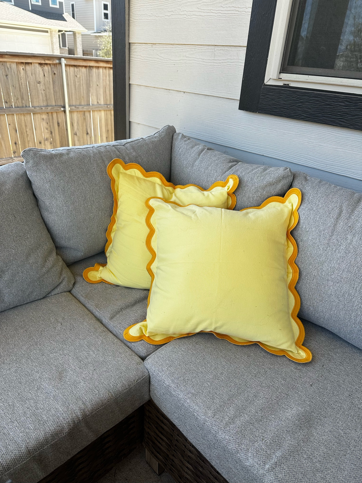 Cutie yellow outdoor pillows. Love how bright and fun they are and cheap! 

#LTKSpringSale #LTKSeasonal #LTKSaleAlert