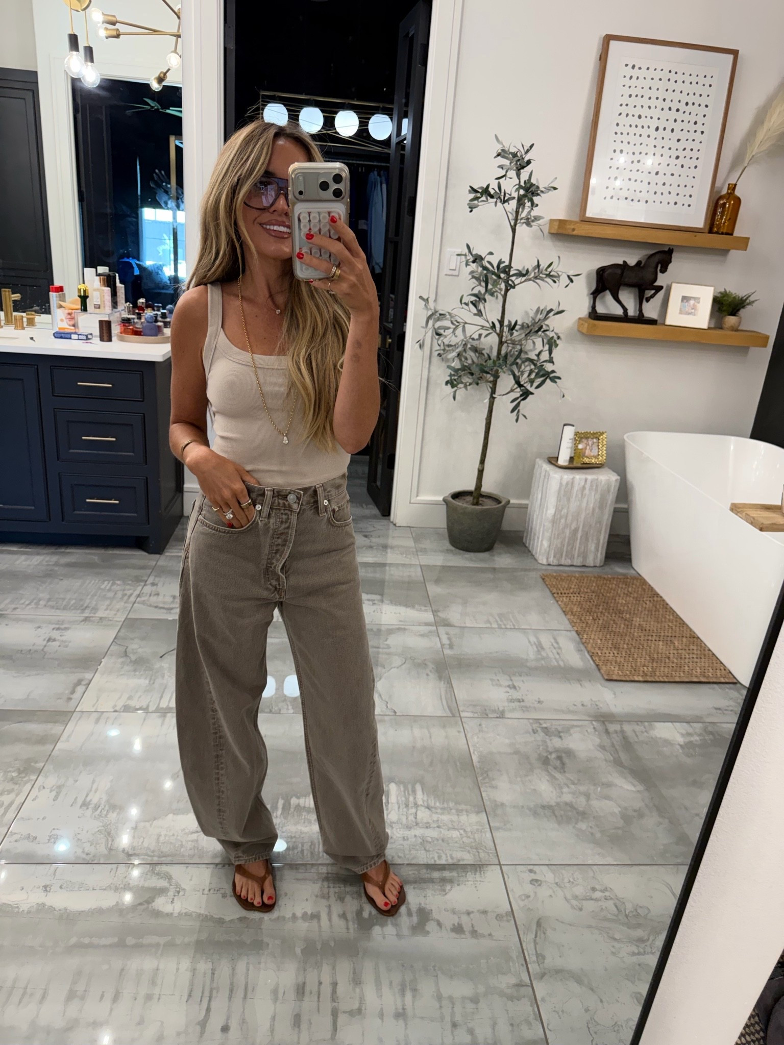 What I wore to meet the teacher - 24 jeans, tank is old but added similar and I found my exact shoes for under $50
