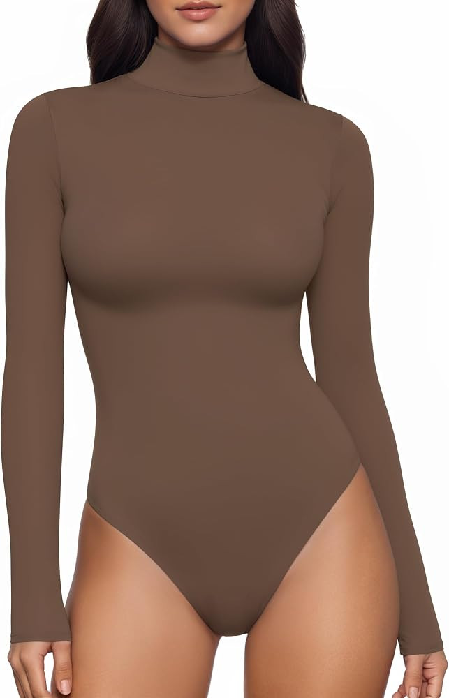 Womens Mock Turtleneck Long Sleeve Thong Bodysuit Fall Tops | Amazon (US)