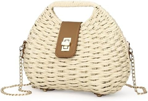Women Straw Crossbody Bag,Straw Woven Purses with Chain,Beach Handbag for Women | Amazon (US)