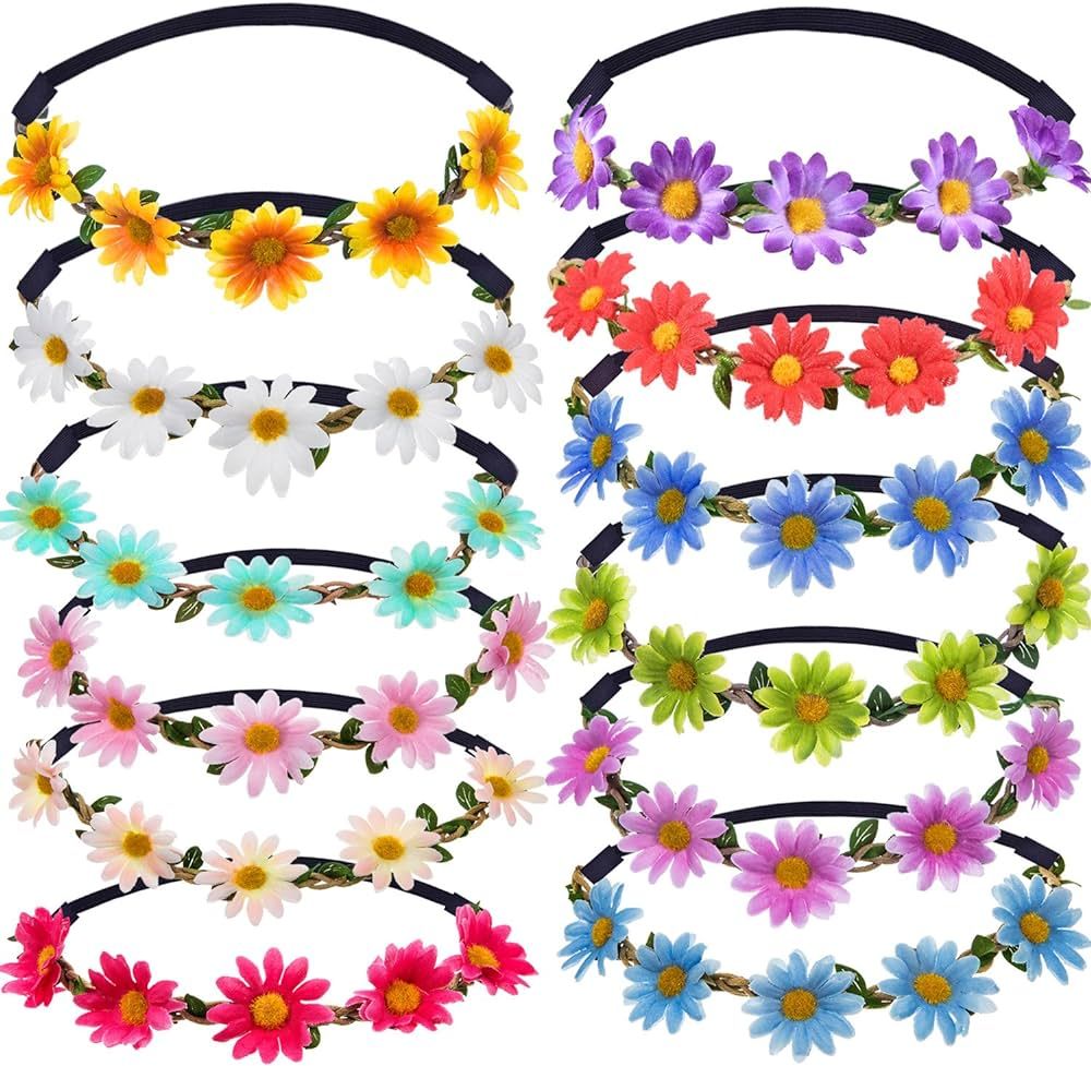 Bememo 12 Pieces Multicolor Lady Girl Fashion Flower Crown Floral Garland Headbands for Festival ... | Amazon (US)