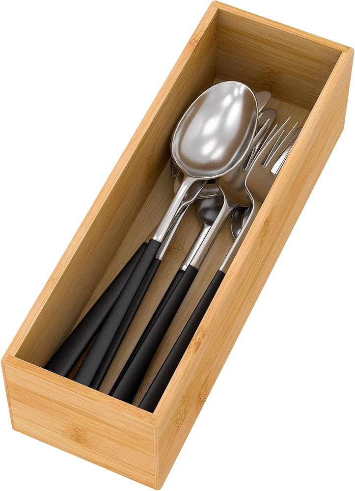 Bamboo Kitchen Drawer Organizer, Wooden Storage Box for Utensil Organizer Silverware Tray Cutlery... | Amazon (US)