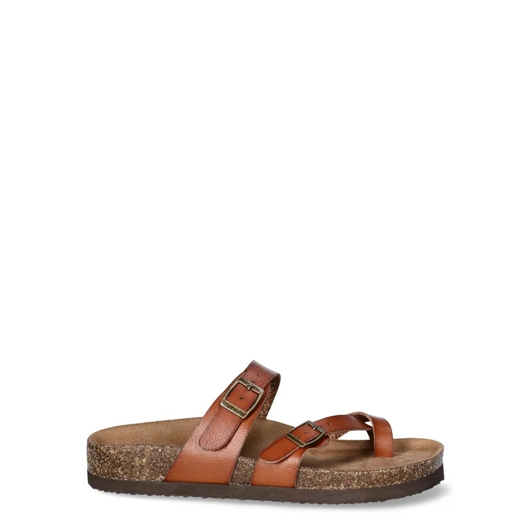 Time and Tru Women's Asymmetric Strap Footbed Sandals, Sizes 6-11, Wide Width Available | Walmart (US)