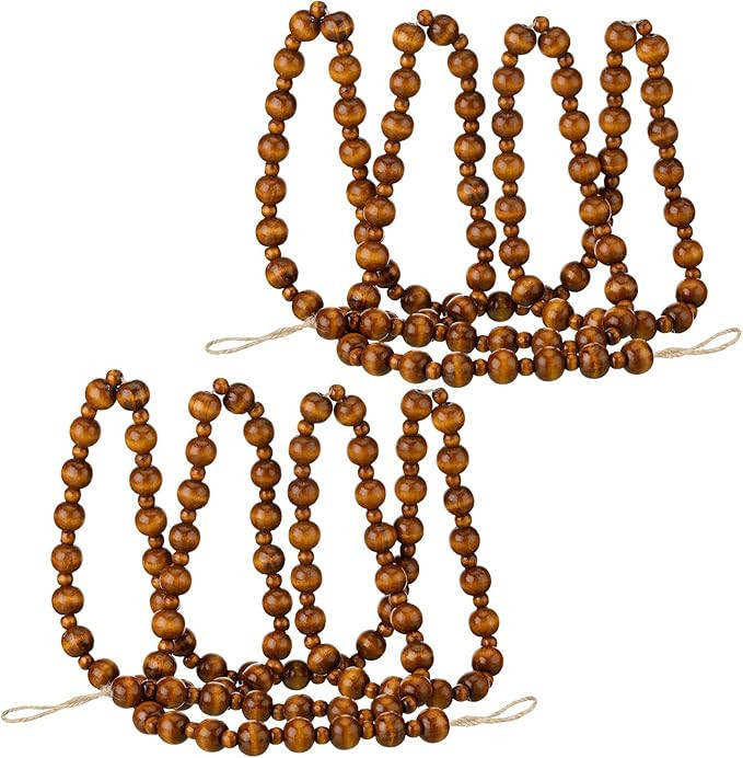 2 Pcs/ 14.4 Feet Christmas Wooden Beads Garland Xmas Wooden Tree Beads Rustic Round Craft Decorat... | Amazon (US)