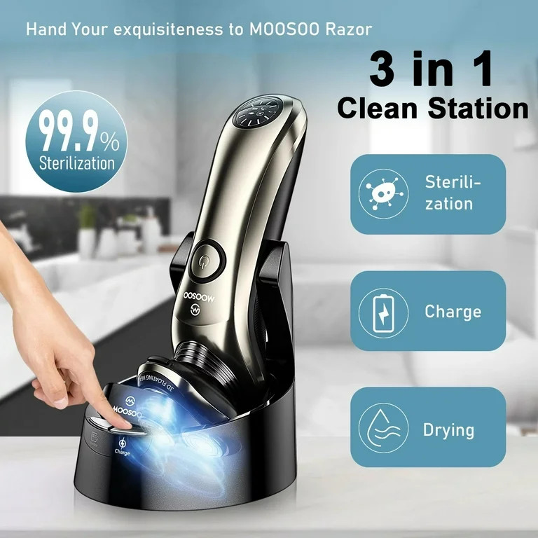 MOOSOO Electric Shaver with Clean Station, Wet Dry Waterproof Electric Razors for Men, Shaver wit... | Walmart (US)
