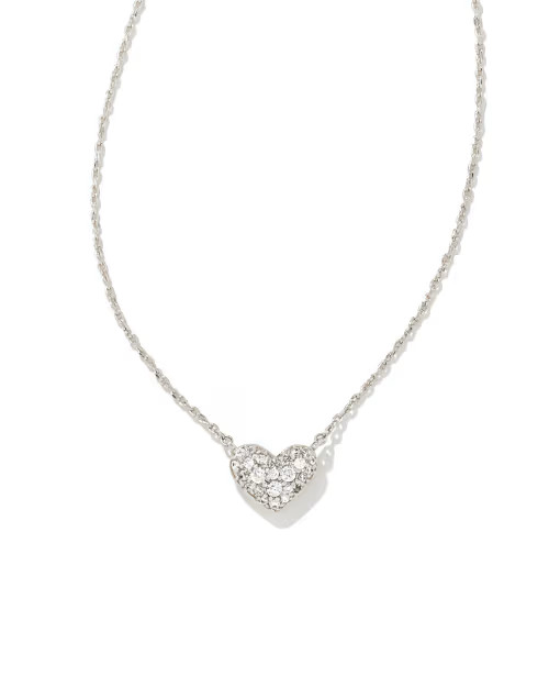 Ari Silver Pave Crystal Heart Necklace in White CZ | Kendra Scott