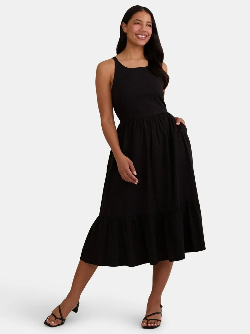 Time and Tru Women's Tie Back Midi Dress, Sizes XS-XXXL | Walmart (US)