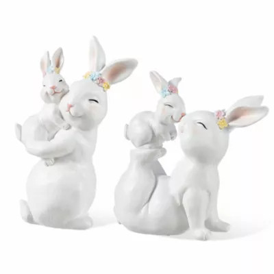 Glitzhome Set of 2 Easter Resin Bunny Mom and Baby Table Decor | Belk