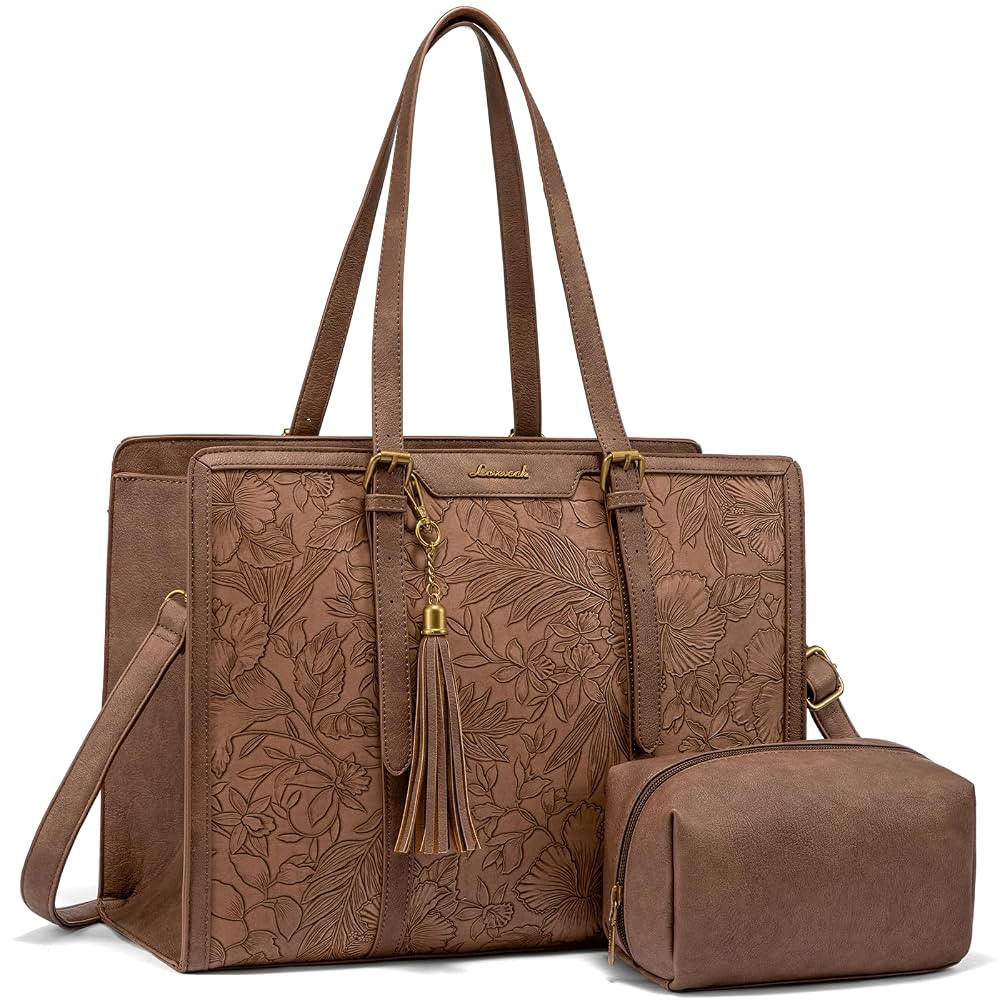 LOVEVOOK Laptop Bag for Women 15.6 inch Lightweight PU Laptop Tote Bag, Large Capacity Computer b... | Amazon (US)
