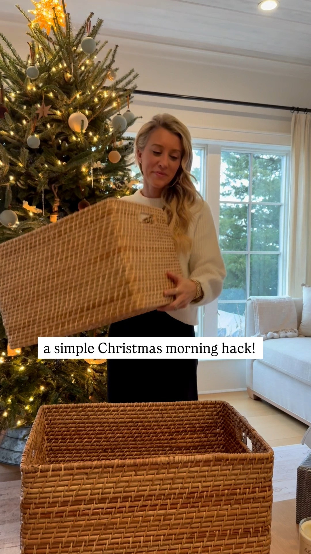 Sanity Saver! If you love a cozy, slow Christmas morning but feel overwhelmed by the cleanup that comes after — this helps so much (especially if you're hosting)!

Give each kid a basket for their gifts, toss the packaging as you go, and have them put everything in their basket. Even if the baskets stay under the tree, it still looks pretty and neat — and keeps the chaos to a minimum.

The baskets shown here are the container store ones $139 they are a great size, very thick and sturdy. The others are more affordable and slightly bigger but still beautiful too! 

#LTKHoliday #LTKHome #LTKmomlife