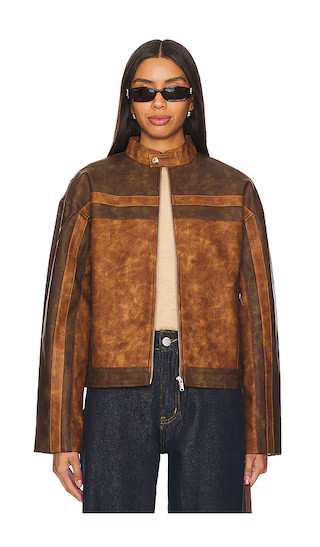 Katrina Faux Leather Moto Jacket in Brown | Revolve Clothing (Global)