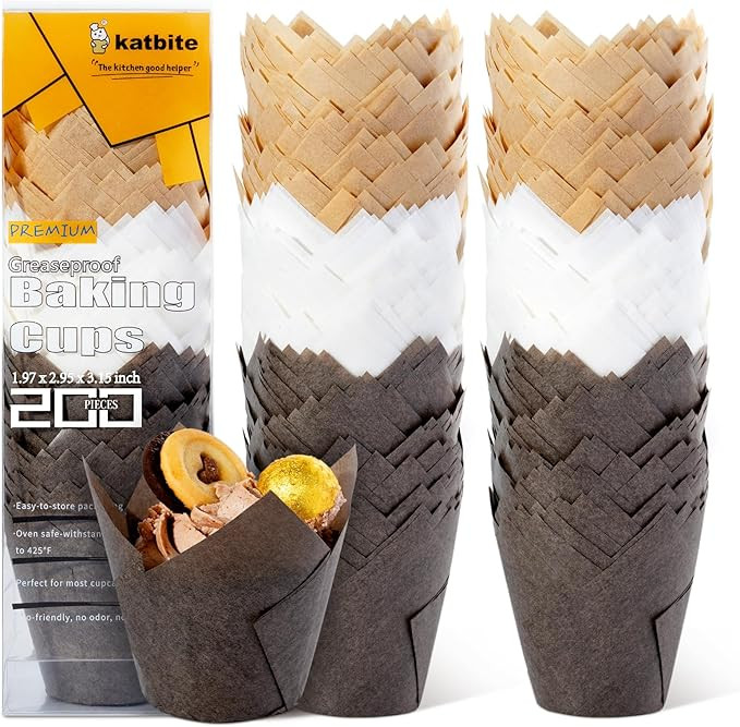 Katbite Tulip Cupcake Liners Holders 200PCS, Muffin Baking Cups, Cupcake Wrapper for Party, Weddi... | Amazon (US)