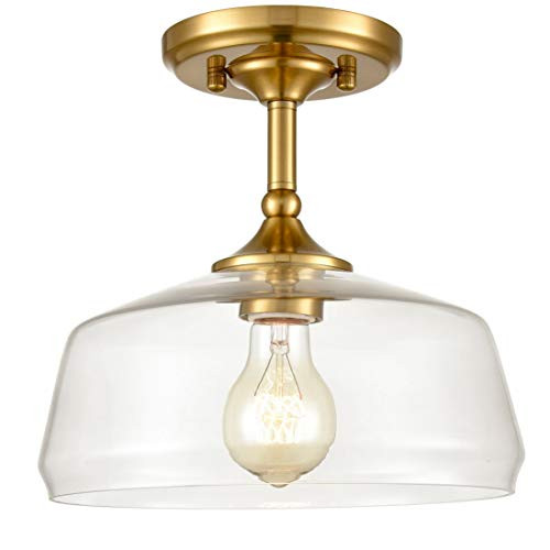 EUL Modern Semi-Flush Ceiling Light Clear Glass Pendant Lamp Shade Gold Finish | Amazon (US)