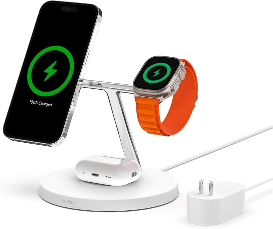 Belkin MagSafe Charger, 3-in-1 Wireless Charging Stand, 2ND GEN, 33% Faster for Apple Watch, iPho... | Amazon (US)