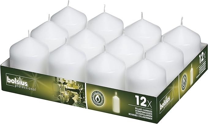 BOLSIUS Set of 12 White Pillar Candles -2.5-x3 inch Unscented Candle Set - Dripless Clean Burning... | Amazon (US)