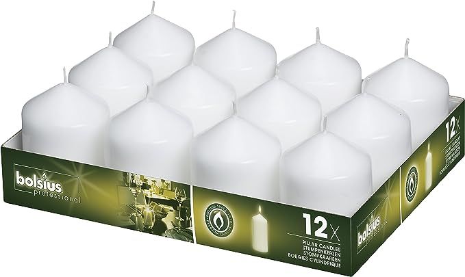 BOLSIUS Set of 12 White Pillar Candles -2.5-x3 inch Unscented Candle Set - Dripless Clean Burning... | Amazon (US)