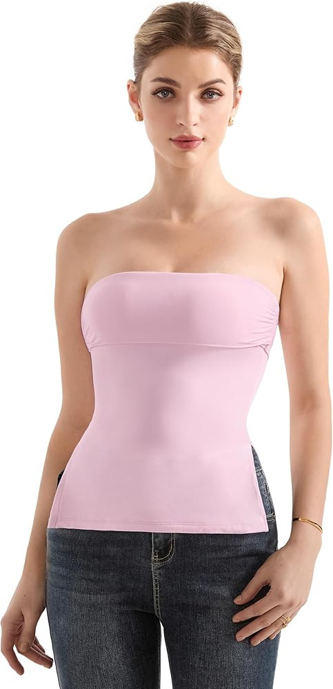 SUUKSESS Women Double Lined Going Out Trendy Tube Tops Side Split Sexy Tank Tops | Amazon (US)