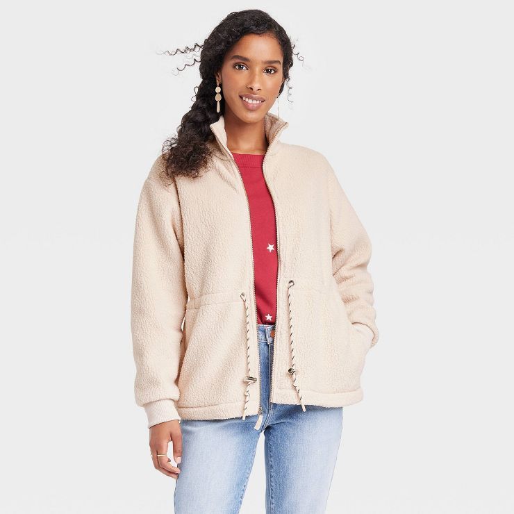 Women&#39;s Fleece Jacket - Universal Thread&#8482; Cream M | Target