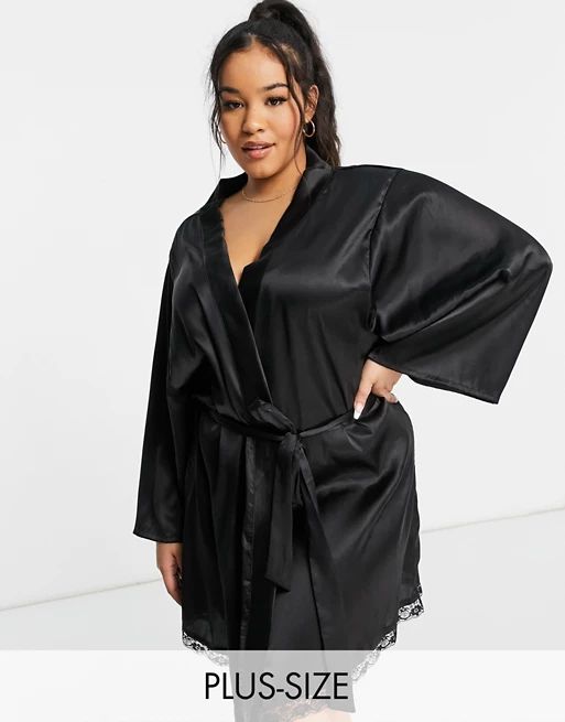 Brave Soul Plus satin kimono robe in black | ASOS (Global)