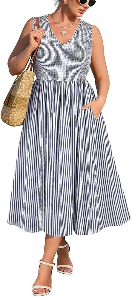 RITERA Plus Size Summer Dresses for Curvy Women Sleeveless V Neck Spring Wedding Guest Dress Maxi... | Amazon (US)