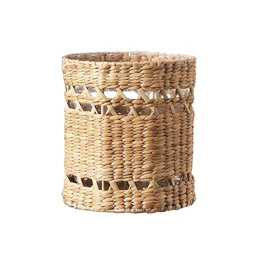 Bathroom Wastebasket - Handwoven Water Hyacinth Wicker Seagrass Decorative Trash Can with Clear P... | Amazon (US)