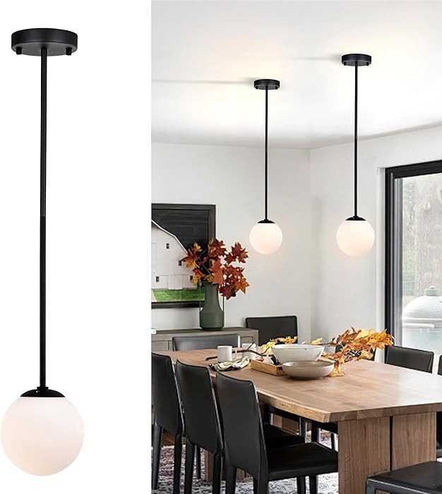 Alighting Matte Black Pendant Lights Kitchen Island 5.9" Globe Glass Shade Mid Century Modern Pen... | Amazon (US)