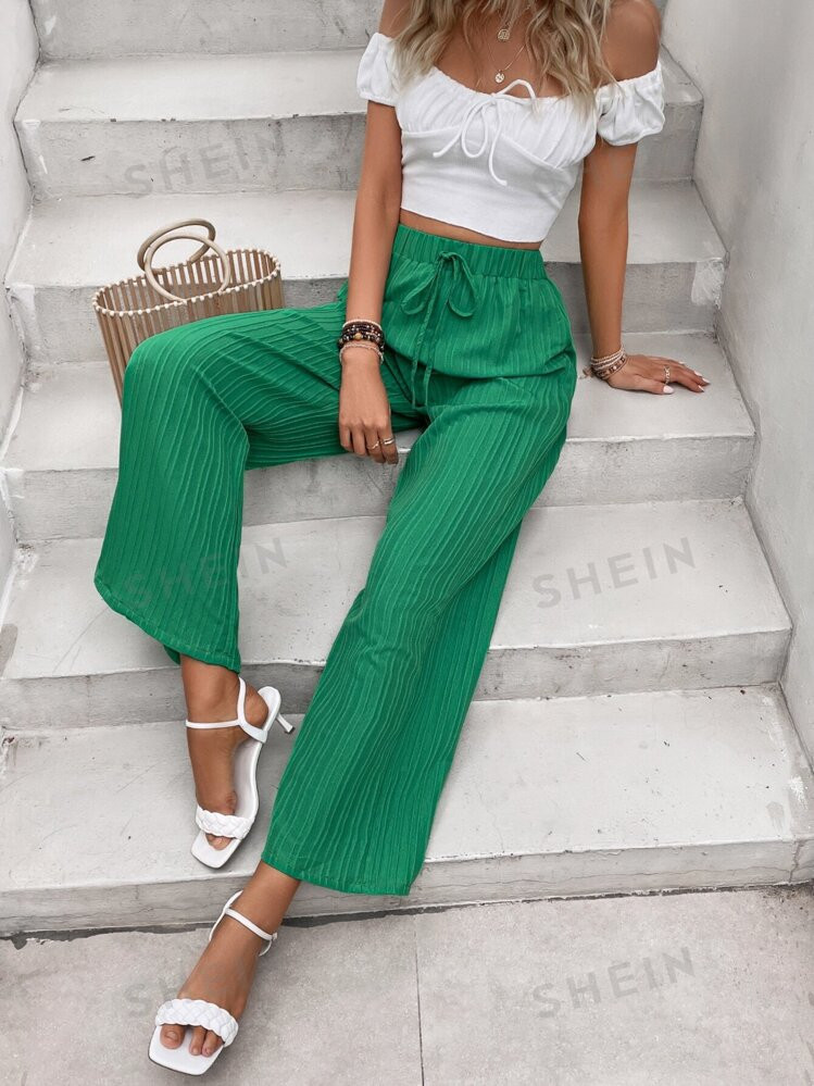 SHEIN VCAY Tie Waist Wide Leg Pants | SHEIN