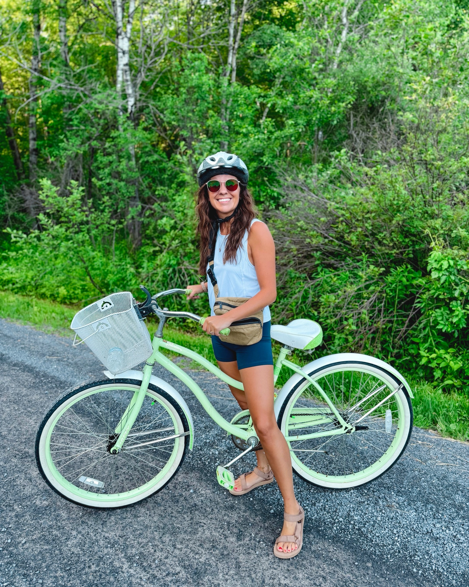 xs in my biker shorts and size 6 in my teva sandals. My workout tank is older so I linked similar. 

My baggu belt bag is sold out in my color—linked other colors and similar ones. 

Our kid bike seat is older and so is my helmet but linked similar as well. 

My bike was my grandmas, but I linked similar ones.

#LTKSeasonal #LTKActive #LTKPetite