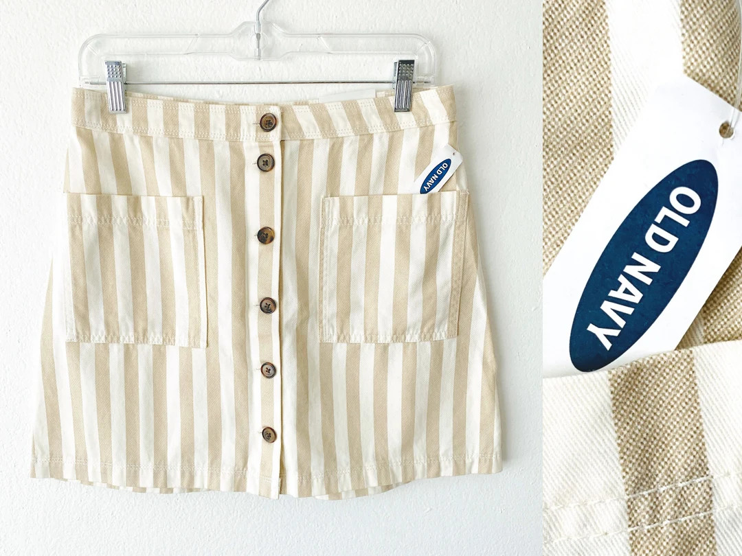Button Front Mini Skirt Y2K Striped Skirt Neutral Skirt Wide Striped Skirt OLD NAVY Skirt Earth T... | Etsy (US)