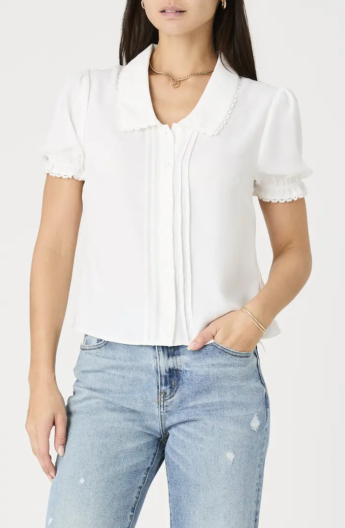 French Connection Lace Trim Short Sleeve Button-Up Shirt | Nordstromrack | Nordstrom Rack