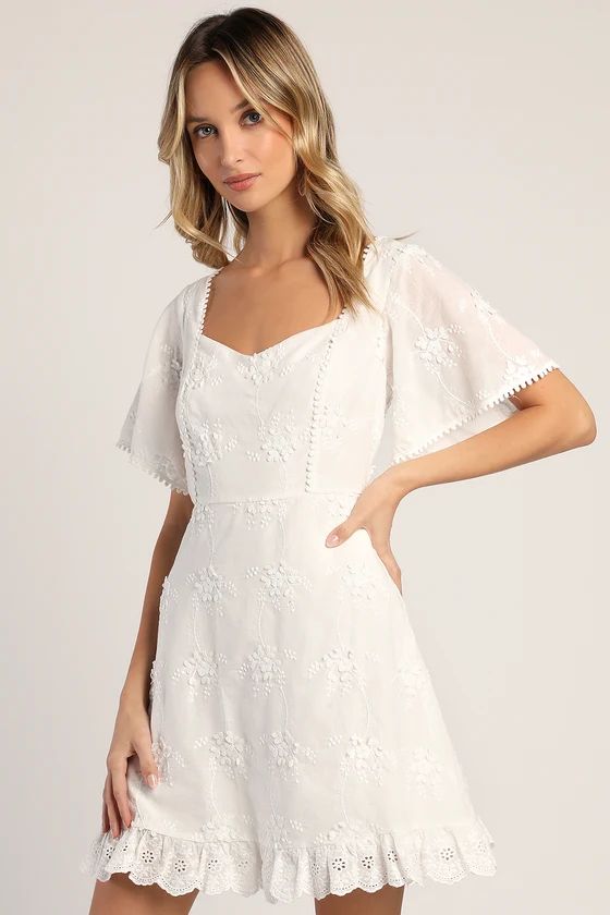 Morning in Mallorca White Cotton Eyelet Short Sleeve Mini Dress | Lulus (US)