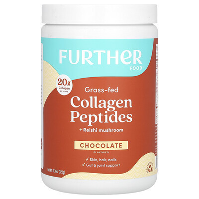 Further Food, Grass-Fed Collagen Peptides + Reishi Mushroom, Chocolate, 11.36 oz (322 g) | iHerb