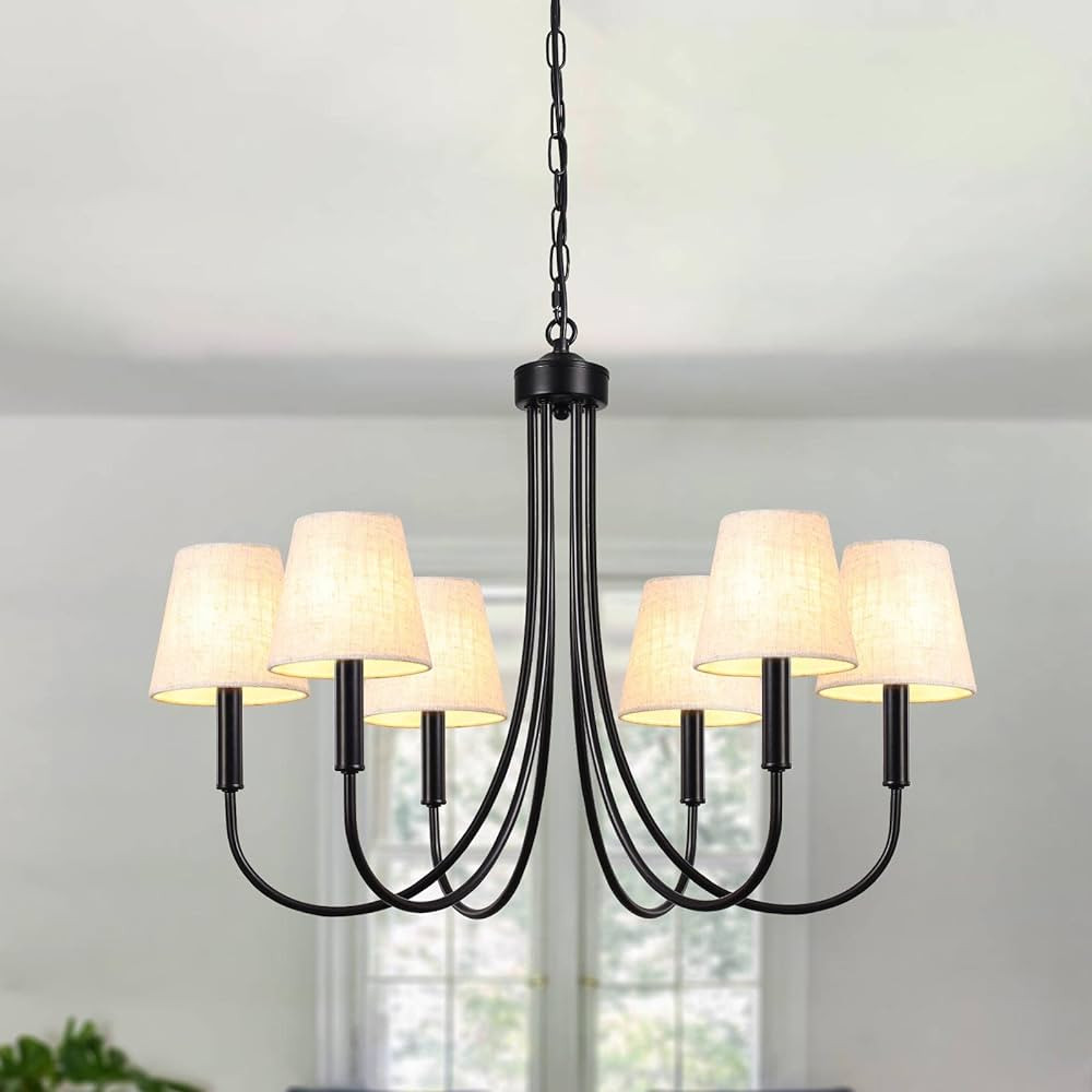 ETONIMERR Black Chandelier Light Fixture with Lampshades, 6 Light Modern Farmhouse Chandeliers fo... | Amazon (US)