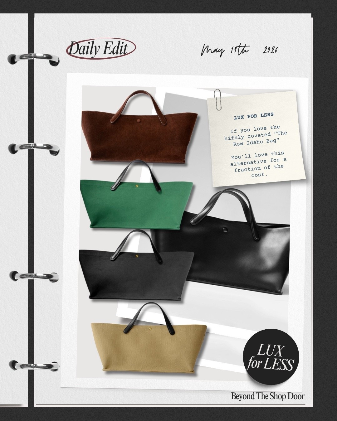 Lux For Less Edit

I have coveted “The Row Idaho Bag” for the longest time.

This new release very affordable alternative has me captivated.

Check it out here.

#LTKaustralia #LTKover50style #LTKbag