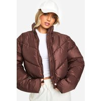 Womens Quilted Funnel Neck Puffer Jacket - Brown - 8 | boohoo (US & Canada)