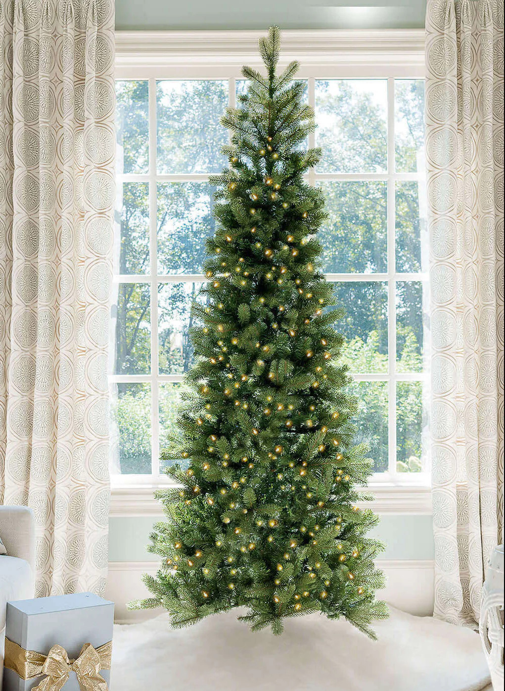 9' King Douglas Fir Slim Artificial Christmas Tree with 1000 Warm White & Multi-Color LED Lights | King of Christmas