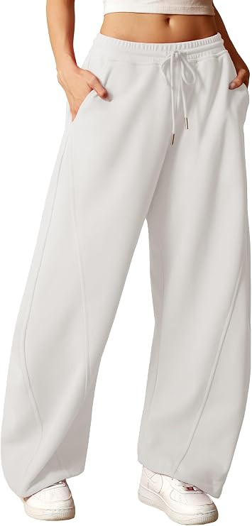 ELLEVEN Women's Y2K Wide Leg Sweatpants - High Elastic Waist Baggy Pants with Pockets & Adjustabl... | Amazon (US)