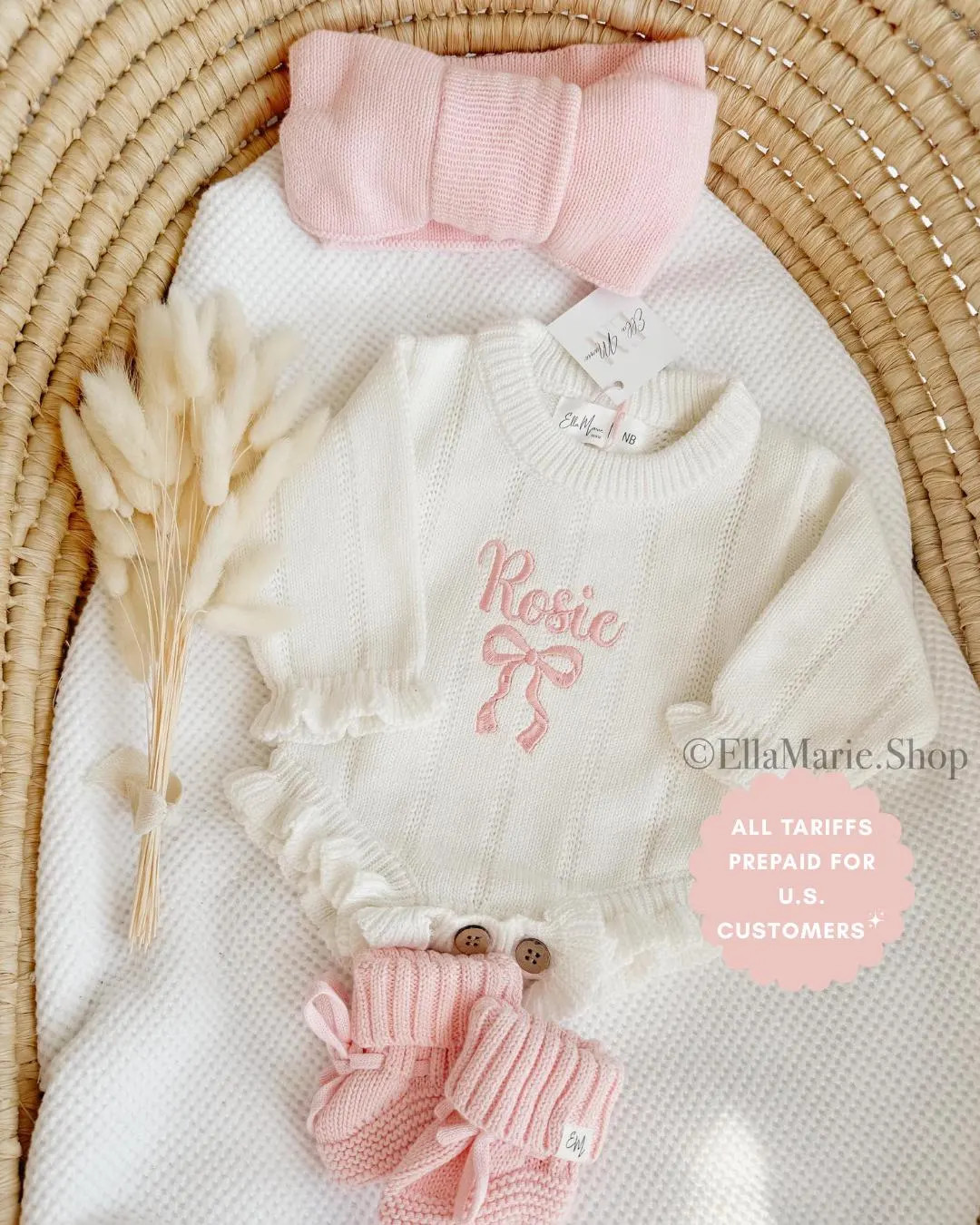 Newborn Girl Coming Home Outfit, Knit Baby Announcement, Ruffle Romper Bow Embroidered Name, Pers... | Etsy (US)