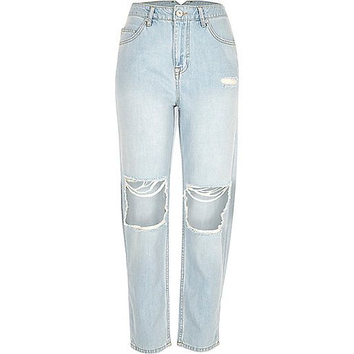 Light blue wash ripped Mom jeans | River Island (UK & IE)