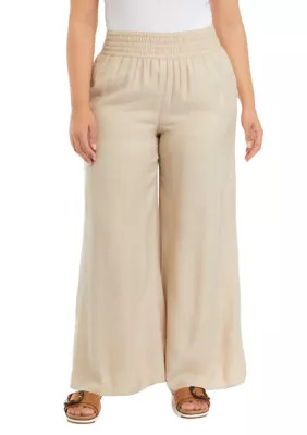 Wonderly Plus Size Linen Like Smocked Swing Pants | Belk