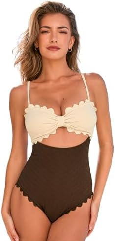 CUPSHE Women's One Piece Swimsuit Sexy Black Cutout Scallop Trim Bathing Suit | Amazon (US)