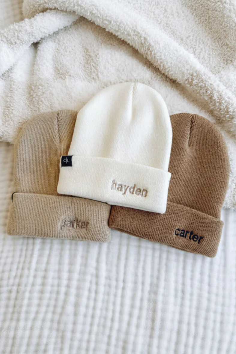 Embroidered Knit Baby Beanie | Caden Lane