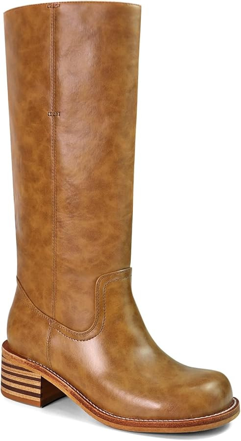 UBWDU Women's Knee High Boots Chunky Block Heel Long Boots Square Toe Low Heel Boots for Women | Amazon (US)