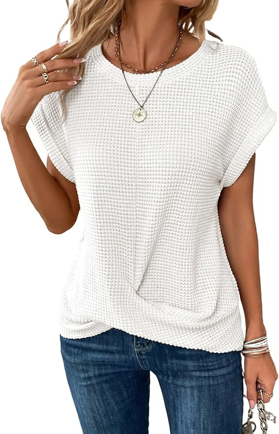 KevaMolly Womens T Shirts Solid Batwing Sleeve Cross Wrap Hem Tee Casual Tshirt Trendy Fitted Tee... | Amazon (US)