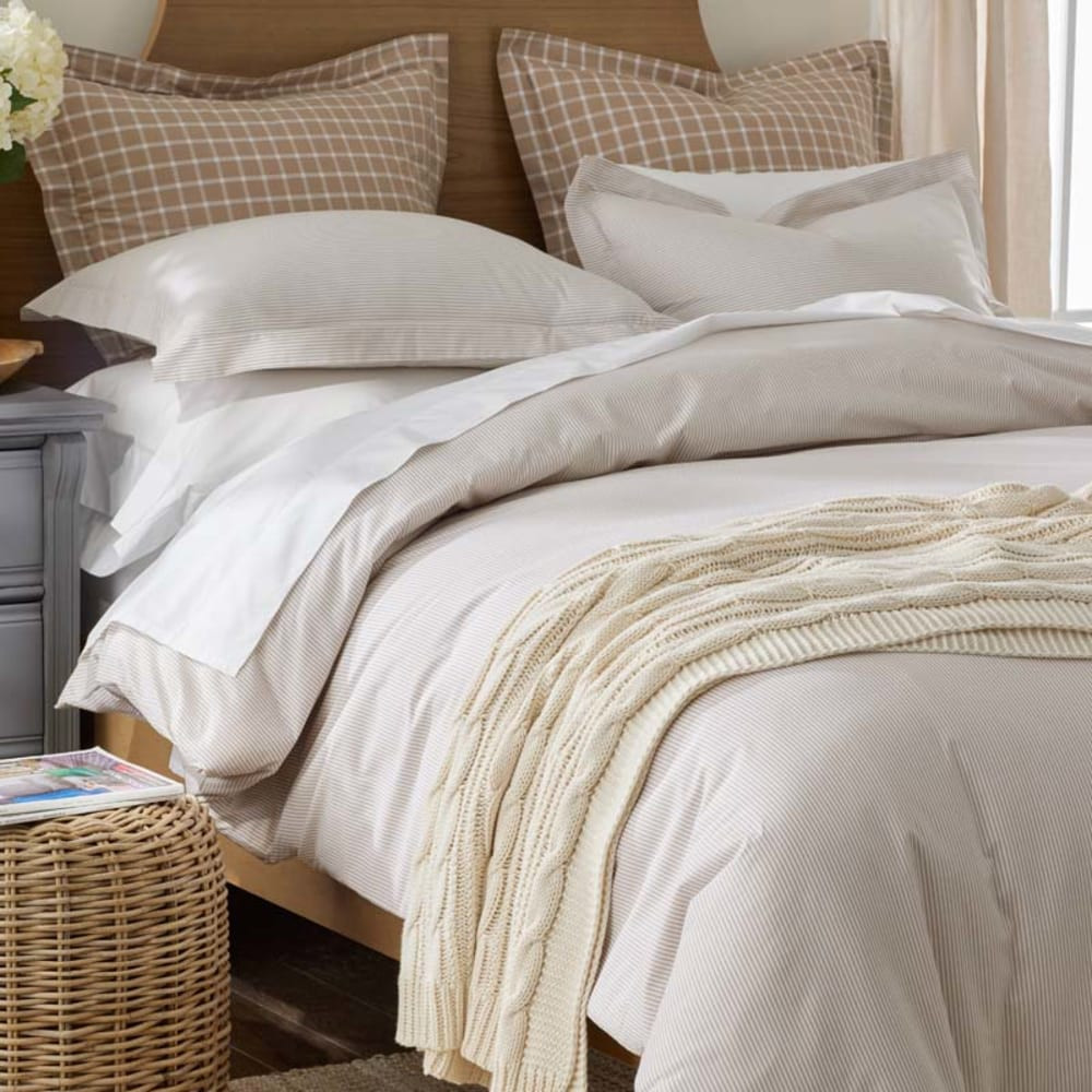 Classic Stripes and Plaids Cool Yarn-Dyed Cotton Percale Bed Sheet Set - Stripe Tan, Twin XL | The Company Store